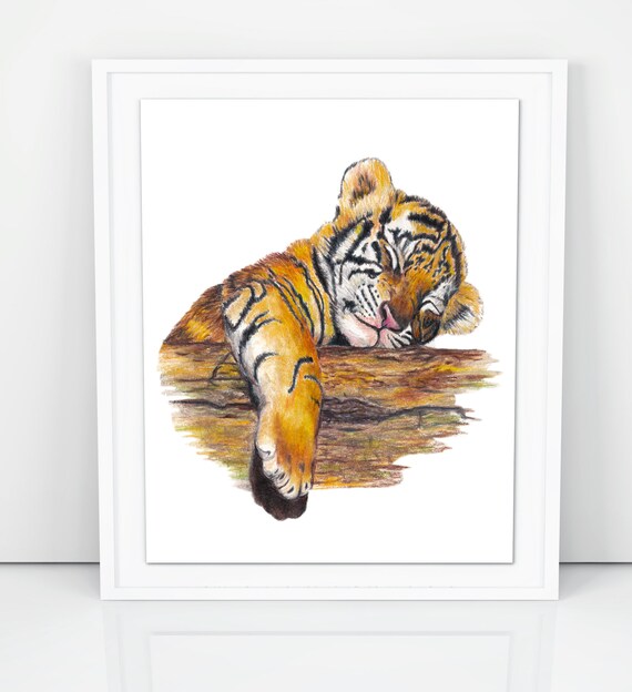 kids room decor nursery decor. Beautiful wild tiger animal decor illustration art print tiger kids wall decor