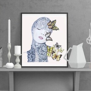 Original Butterfly Artwork, Contemporary Fashion Drawing