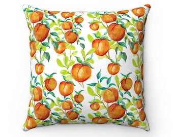 Square Peaches and Leaves Pillow