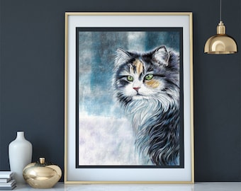 Original Cat Drawing Art Print, Animal Illustration
