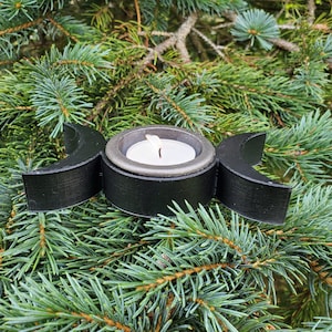 Triple Moon Candle Holder, Triple Goddess, Wiccan, Wicca, Witchcraft, altar art, witchy vibes, Hand-finished w/ Blacksmithed Steel Inserts