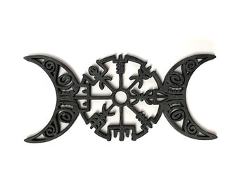 Vegvisir - Norse/Viking Compass Triple Goddess Moon Altar Mat, Pagan, Wiccan, Witchcraft, Decor, Magic, Norse Compass, Viking