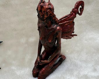 Fire Faerie - A Fall Fey or Fairy for Samhain, Faerie Garden, Garden Art, Wiccan Sculpture, Witchcraft, Pagan, Magic, Fairy Art