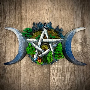 Pentagram Triple Goddess Wall Art, Pentacle Moon, Triple Moon Goddess Sculpture, Wiccan Pentagram, Pentacle Symbol, Witchy Wall Decor