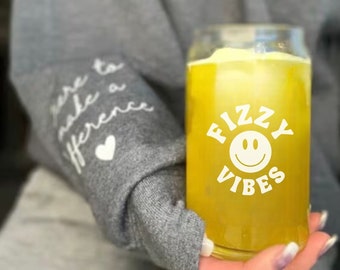 Fizzy Vibes Glass Can 16oz Fizz Glass Can with Glass Straw and Lid Gut Glow Shot Green Gut Glow