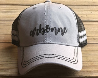 Sporty Grey Hat with Black Glitter Design