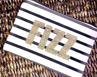 Striped FIZZ Cosmetic Bag ~ w/Champagne Glitter