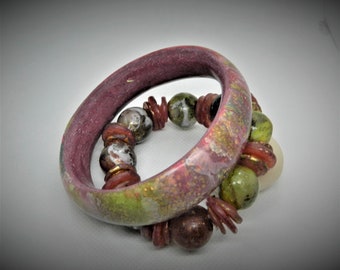 Polymer clay bracelets. Set. Polymer clay jewelry. Bangle bracelet .Cuff bracelet. Inspirational Jewelry for women