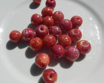 Beads.Round Beads. Polymer Clay Beads.Red Beads.Gold Beads.