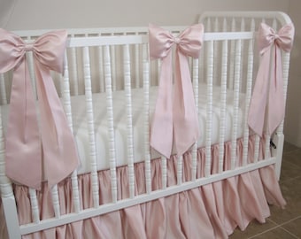 Blush RoseGold Taffeta Crib Set with 2 or 3 Crib Bows with 20" long sashes - Free shipping!