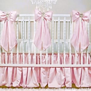 Baby Bedding, Light Pink Lamour Satin Crib Set: Ballroom Skirt & Bows
