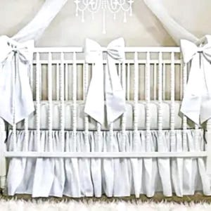 Baby Bedding, White Taffeta Crib Set - Fully gathered Skirt and Large bows with long Sashes - Free shipping!
