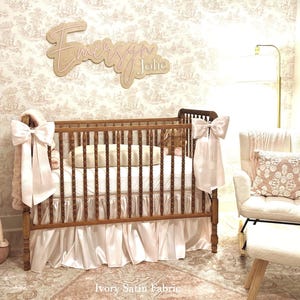 Light Ivory Girl&#39;s Crib Set including Large Bows with long sashes!  -  Free shipping!