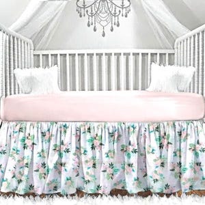 Baby Bedding, Sweet Pastel Floral Print Cotton Print Crib Set with 2 or 3 Crib Bows with 18&quot; long sashes - Free shipping!