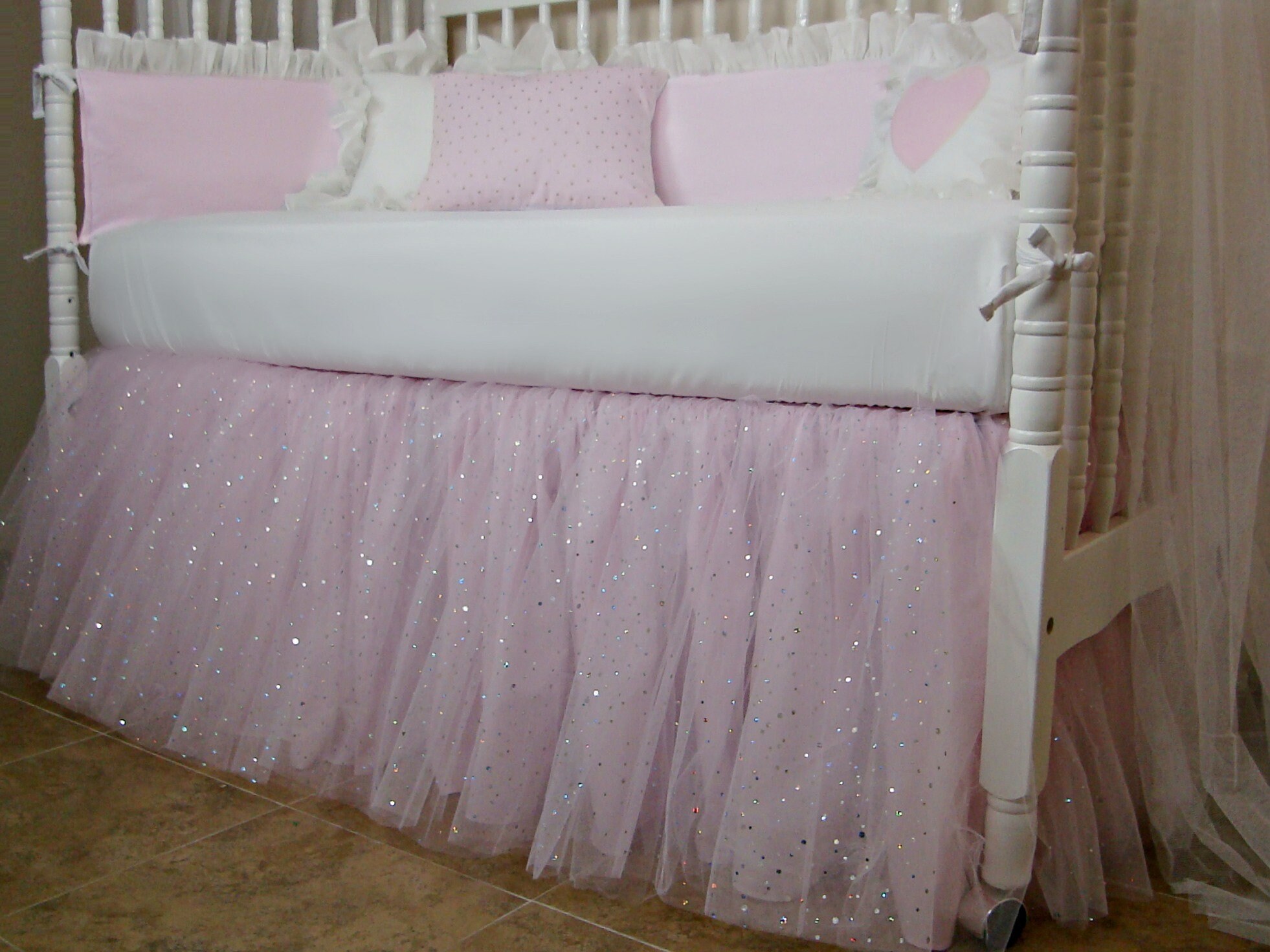 Pottery Barn Pink Tulle Crib Skirt