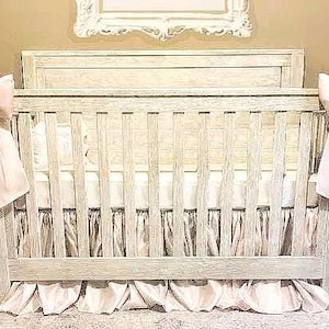 Girl Baby Bedding - Ivory Taffeta or Satin Crib Skirt with large Bows and long sashes-  Free shipping!