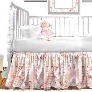 Baby Bedding, Rose Patchwork Cotton Crib Set: Country Style, Blush & White, Bow Options