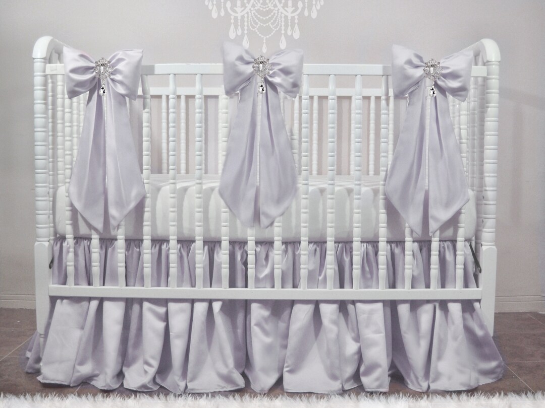 Silver Grey Lamour Satin Crib Set With 2 or 3 Crib Bows With Etsy