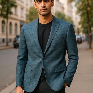 1960s Vintage Speckled Blue Double Vented Jacket