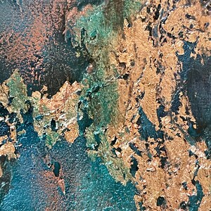 Abstract textured forest with rose gold and emerald color 3D painting Modern art  Contemporary Interior Design. Golden Forest