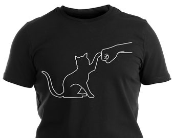 Fist Bump Cat Camiseta divertida con estampado de gato y puño humano Bumping Camiseta de algodón unisex para amantes de los gatos Idea de regalo única