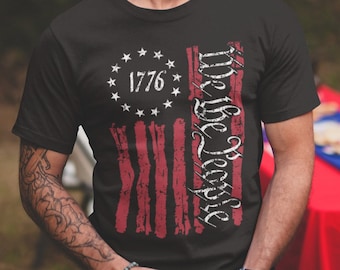 We the people Vintage USA Flag 1776 Patriotic t shirts American Flag Shirts Unisex Graphic Print Tee Shirt