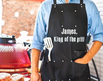 Avental profissional com nome personalizado, avental king of the grill para cozinha, churrasqueira, tamanho ajustável, bolsos de ferramentas, presente