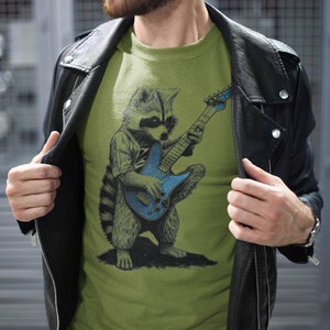 Camiseta engraçada do guitarrista do guaxinim, presente perfeito para amantes da música, camiseta com ilustração vintage, presentes para músicos, camiseta com estampa animal, camisa para presente musical