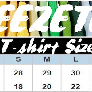 May include: A size chart for unisex t-shirts, with measurements in inches. The chart includes sizes S, M, L, XL, and 2XL, with body length ranging from 28 to 32 inches and body width from 18 to 26 inches. The brand name "BREEZETEES" is at the top.