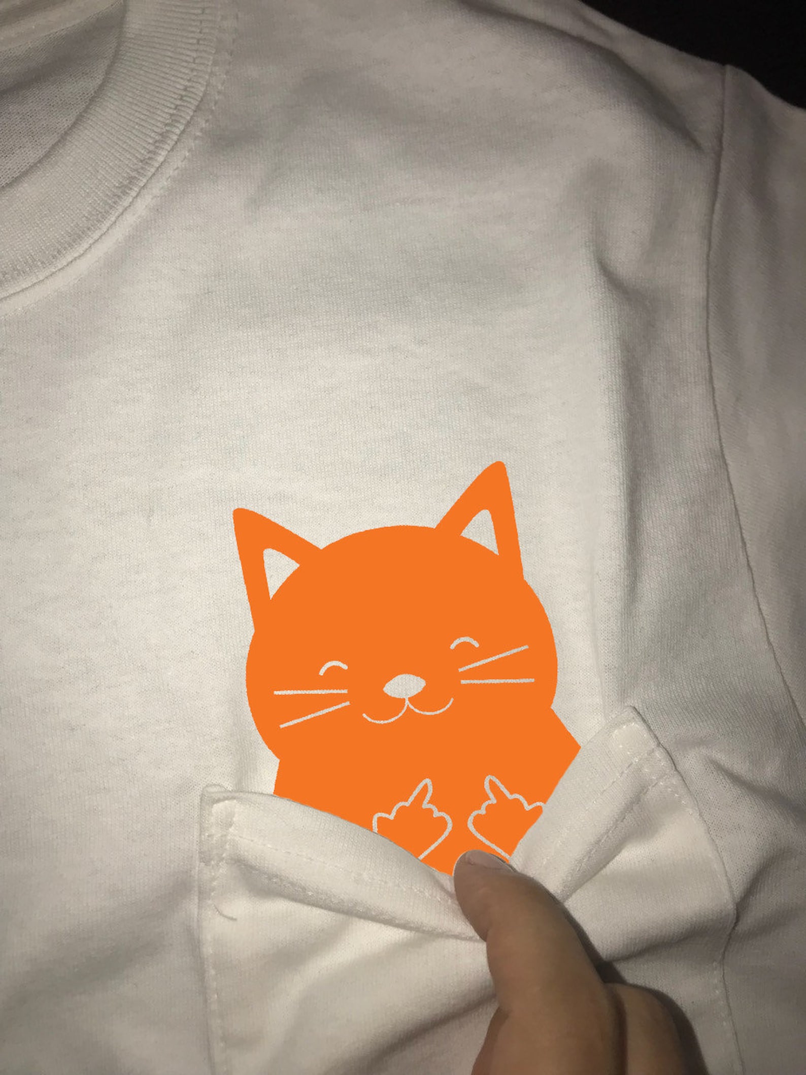 cat pocket middle finger