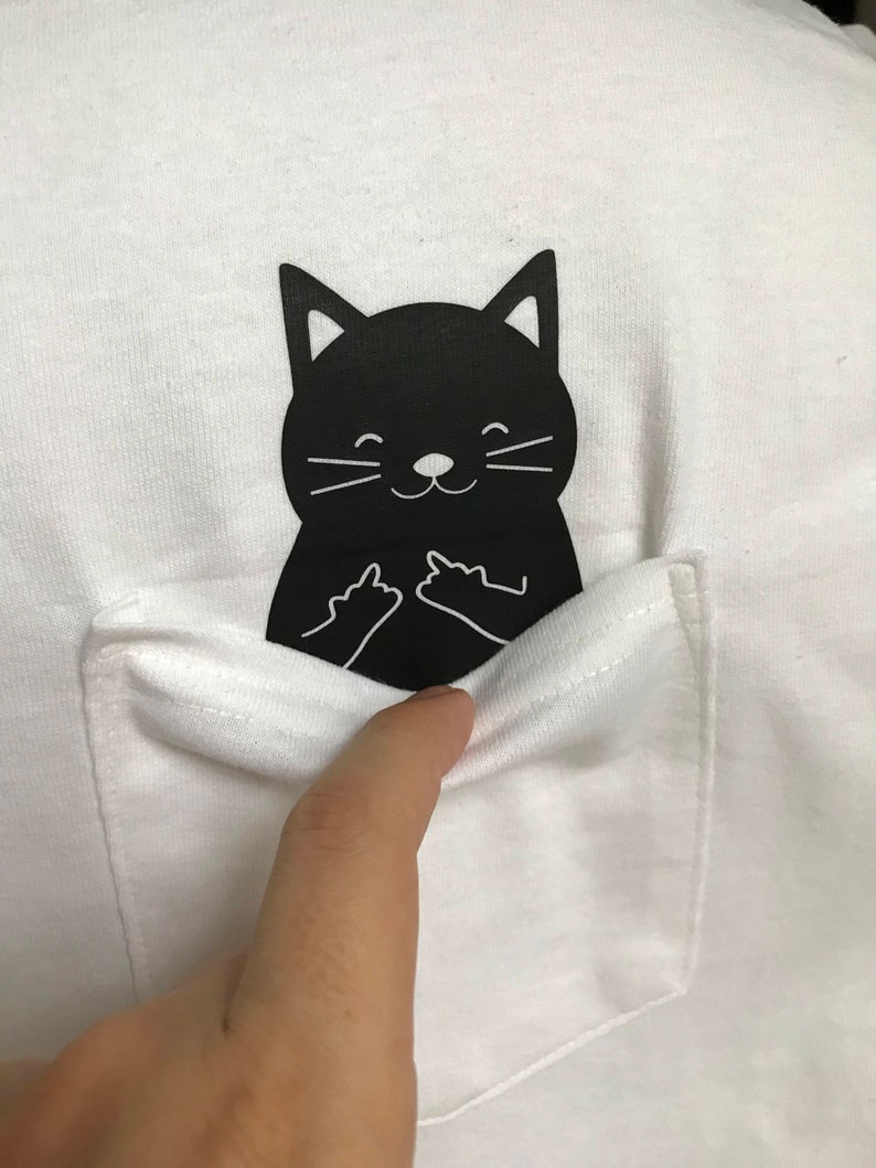 Funny Pocket Cat Middle Finger Fashion Gift Unisex T-shirt 