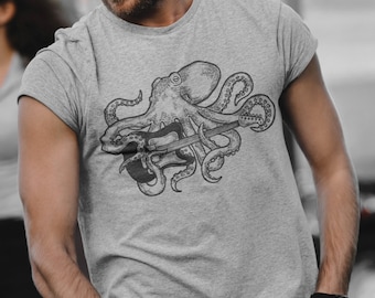 Octopus Playing Guitar Shirt Octopus T-Shirt Gift Guitar Player Tee Funny Shirt Men's Graphic Tee Octopus Guitar Gifts Music Gift