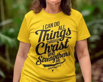 Camiseta con versículo bíblico Todo lo puedo en Cristo Filipenses 4:13 Camiseta con cita inspiradora cristiana