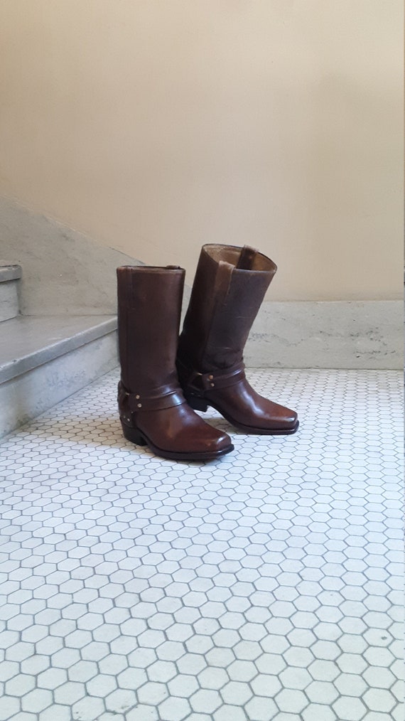 Vintage 1970s Brown Harness Boots