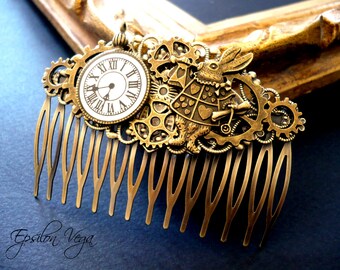 Steampunk hair comb Alice in Wonderland, by Epsilon Vega