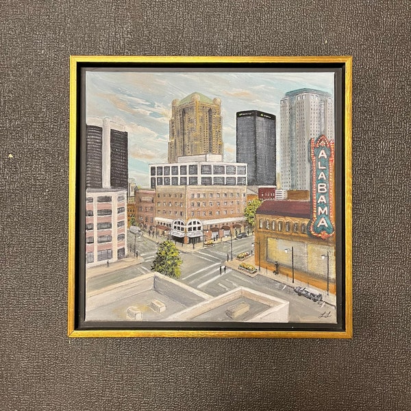 Original / Birmingham / Alabama / Theater / Downtown / Painting / Framed / Acrylic / 12x12 / Skyline / Fineart