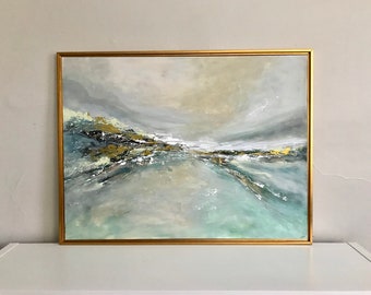 LARGE / Original / Abstract / Textured / Landscape / Impressionist / 30x40 / Sage Green / Acrylic / Canvas / Gold Leaf