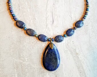 L2SC Peg Montana Necklace 2 Strand Tigers eye and Blue metallic Tree of life dragonflies and star charms