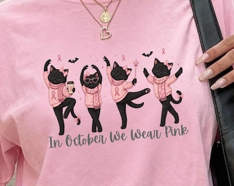 In October we Wear Pink tshirt, Breast Cancer Shirt, Black Cat, I'm A Survivor Shirt, Team Cancer Shirt, Pink Ribbon Shirt, Cancer Awareness