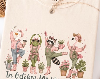 Plant Lover Breast Cancer Awareness Shirt, In October We Wear Pink Tee, Plant Mom Pink Ribbon Shirt, Breast Cancer Survivor Gift