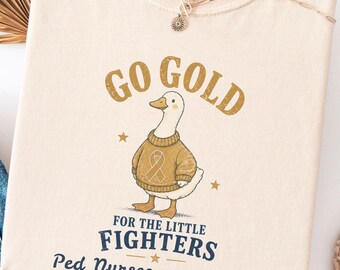 Comfort Color In September We Wear Gold Shirt, Childhood Cancer Awareness Month Tee, Goose Gold Ribbon Tee, Childhood Cancer Support Gift