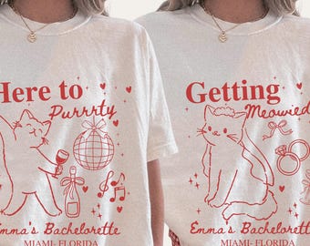 Getting Meowied Bachelorette Shirt Cat Lover Bridal Party Tee Personalized Bach Party Shirt Bridesmaid Gift Fun Miami Trip Wedding Crew Tee