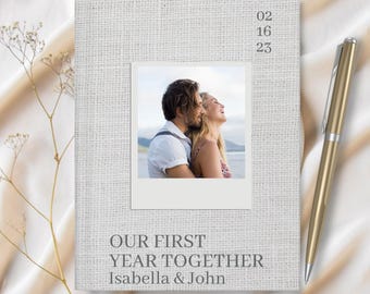 CUSTOM Our First Year Together journal, Couples Journal, keepsake memory book, 1st Anniversary, Paper Gift for Husband Wife, Boyfriend gift