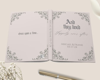 Fairytale Pink Anniversary guestbook, Happily ever after, Disney Guestbook, Once Upon a Time, Romantic Anniversary Reception Signing Book