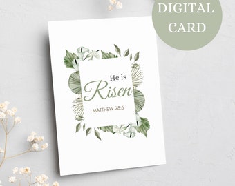 He Is Risen, Christian Easter Greeting Card, Religious Easter Card Printable, Digital Easter Card, blank greeting card, Easter Card Download