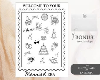 ERA Married Card, Engagement Bridal Shower Gift, Bachelorette Card, Congratulations Wedding, Just Married, Funny Husband Wife Card, Greeting