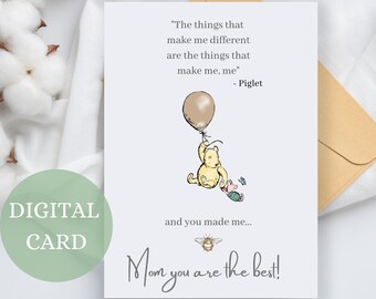 Mother's Day Card For Mom, Winnie the Pooh, Mom Card, Cute Mother Day Card, Card For Mom, Card For Her, Best Mom