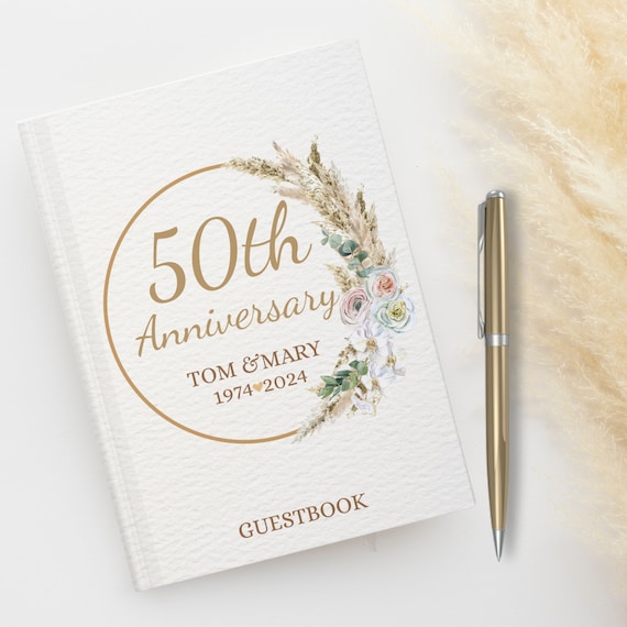 Personalized Boho Wedding Guest Book, 50th Anniversary Guest Book, Married Anniversary Guest Book Memorial, 50th Wedding Gift 30th 40th 50th