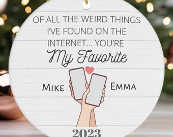 Online Dating Ornament, Of All The Weird Things, Boyfriend Ornament, First Christmas Together, Couple Christmas Ornament, swiped right