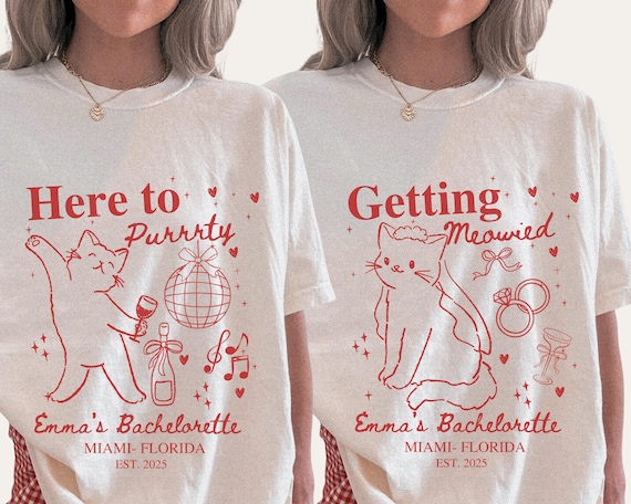 Getting Meowied Bachelorette Shirt Cat Lover Bridal Party Tee Personalized Bach Party Shirt Bridesmaid Gift Fun Miami Trip Wedding Crew Tee